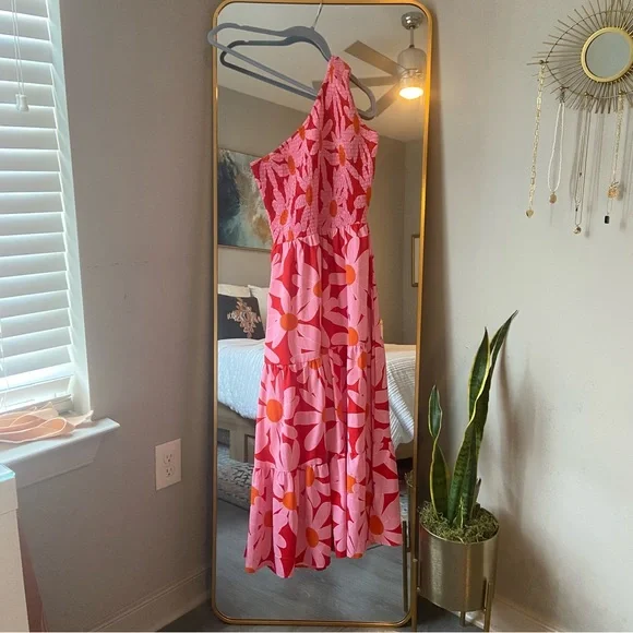 One Shoulder Smocked High Waist Floral Maxi Dress - Picture 3 of 3